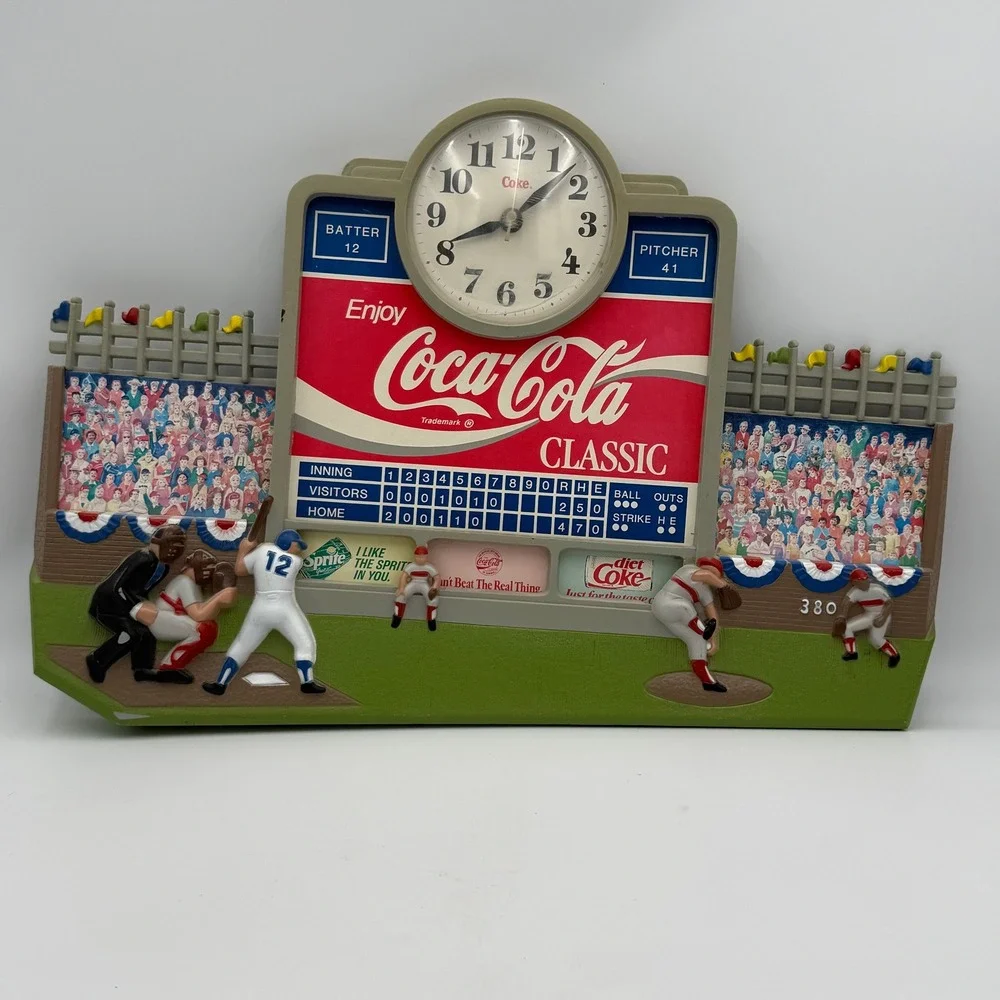 Vintage Coca-Cola Scoreboard Baseball Wall Clock 3D Stadium Decor 19.5 Inch